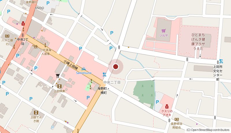 なおきゅう周辺の地図。上田市中央2-20-3 成沢ビル1階。周辺にコインパーキングが複数あります